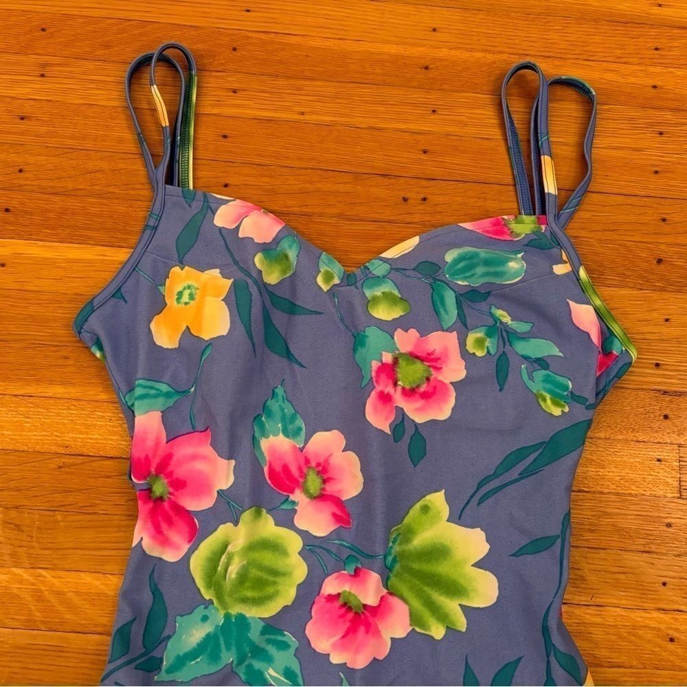Christina Vintage Blue Floral Tropical One Piece Bathing Suit - Picture 3 of 6